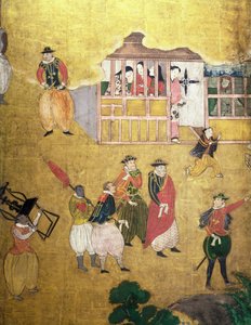 The Arrival of the Portuguese in Japan, detail by Japanese School